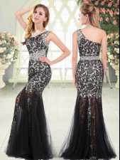  Beading and Lace Prom Dresses Black Zipper Sleeveless Floor Length