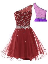  Wine Red Evening Dress Prom and Party with Beading One Shoulder Sleeveless Side Zipper