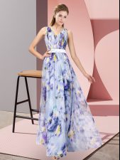  Printed V-neck Sleeveless Zipper Pattern Prom Evening Gown in Multi-color