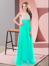 Decent Scoop Sleeveless Side Zipper Prom Dresses Turquoise Chiffon