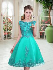 Sweet Turquoise Scoop Neckline Beading and Appliques Prom Dress Sleeveless Lace Up