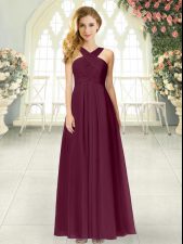  Burgundy Sleeveless Ruching Floor Length Prom Dress
