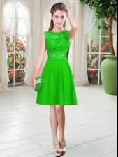 Deluxe Empire Prom Party Dress Green Scalloped Satin Sleeveless Knee Length Zipper
