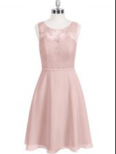 Elegant Baby Pink Evening Dress Prom and Party with Lace Scoop Sleeveless Clasp Handle