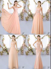  Peach Lace Up Quinceanera Court of Honor Dress Lace Sleeveless Floor Length