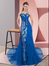 Best Selling Column/Sheath Sleeveless Blue Homecoming Dress Sweep Train Zipper