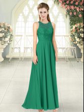  Green Chiffon Backless Prom Gown Sleeveless Floor Length Lace