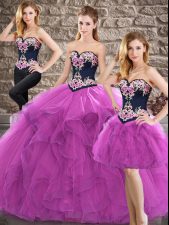  Purple Sweet 16 Dresses Sweet 16 and Quinceanera with Beading and Embroidery Sweetheart Sleeveless Lace Up