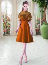  Orange High-neck Neckline Lace Prom Dresses Cap Sleeves Lace Up