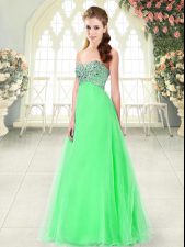 Decent Tulle Sleeveless Floor Length Homecoming Dress and Beading