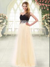  Champagne Sleeveless Tulle Zipper Prom Party Dress for Prom and Party