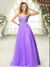 Stunning Beading and Lace Prom Dress Lavender Zipper Sleeveless Floor Length