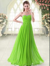 Best Selling Sweetheart Sleeveless Prom Gown Floor Length Beading and Ruching Chiffon