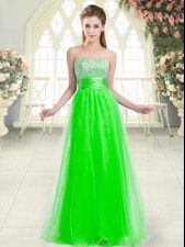 Custom Design Sleeveless Floor Length Beading Lace Up Prom Dresses with Green