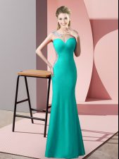 Smart Turquoise Scoop Neckline Beading Prom Party Dress Sleeveless Zipper