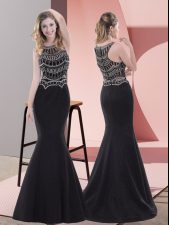 Free and Easy Black Zipper Scoop Beading Prom Gown Satin Sleeveless