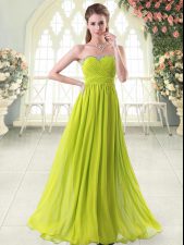  Beading Prom Gown Yellow Green Zipper Sleeveless Floor Length