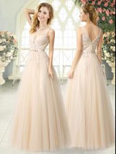 Captivating Champagne Zipper V-neck Appliques Homecoming Dress Tulle Sleeveless