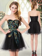  Black Tulle Lace Up Prom Evening Gown Sleeveless Mini Length Beading and Appliques