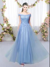 Simple Blue Court Dresses for Sweet 16 Prom and Party and Wedding Party with Lace Off The Shoulder Sleeveless Lace Up