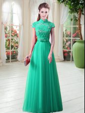 Beauteous Green Cap Sleeves Lace Up Prom Dresses for Prom