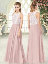 Fitting Pink Zipper Scoop Lace Prom Party Dress Chiffon Sleeveless