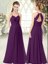 Extravagant Sleeveless Chiffon Floor Length Zipper Prom Party Dress in Purple with Ruching