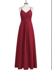  Wine Red Straps Neckline Ruching Evening Dress Sleeveless Zipper
