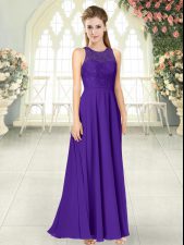  Sleeveless Floor Length Lace Backless Prom Party Dress with Purple