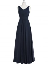 Suitable Sleeveless Chiffon Floor Length Zipper Homecoming Dress in Black with Ruching