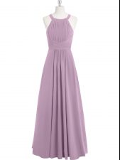 Flare Purple Empire Ruching Prom Gown Zipper Chiffon Sleeveless Floor Length