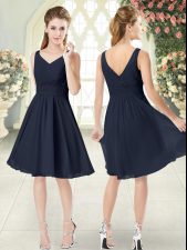 Traditional Sleeveless Knee Length Ruching Zipper Homecoming Dress with Black