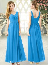  Blue Sleeveless Chiffon Zipper Evening Dress for Prom and Party