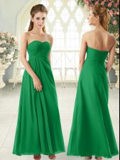 Most Popular Green Sweetheart Zipper Ruching Prom Party Dress Sleeveless