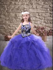 Dramatic Floor Length Purple Pageant Gowns For Girls Straps Sleeveless Lace Up