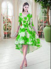 Clearance Green Scoop Neckline Belt Prom Party Dress Half Sleeves Lace Up