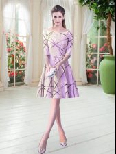 High Quality Half Sleeves Knee Length Prom Dresses and Ruching