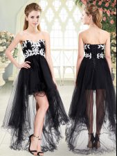 Attractive Tulle Sweetheart Sleeveless Lace Up Appliques Prom Evening Gown in Black