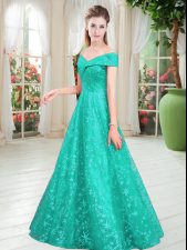 Luxury Turquoise Lace Up Off The Shoulder Beading Dress for Prom Lace Sleeveless