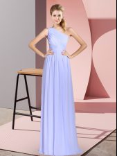  Empire Homecoming Dress Baby Blue One Shoulder Chiffon Sleeveless Floor Length Lace Up