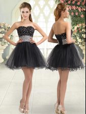 High Class Black Sleeveless Mini Length Beading Lace Up Prom Dresses