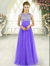  Lavender Sleeveless Tulle Side Zipper Prom Party Dress for Prom and Party and Military Ball