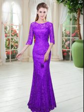 Customized Scoop Half Sleeves Zipper Homecoming Dress Purple