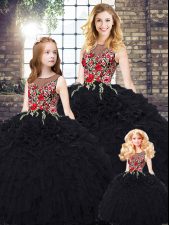 Shining Scoop Sleeveless Zipper Ball Gown Prom Dress Black Organza