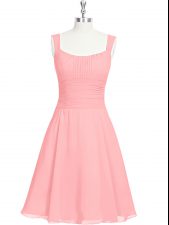 Fine Sleeveless Chiffon Mini Length Zipper Prom Party Dress in Pink with Ruching