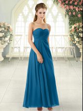  Blue Empire Ruching Prom Dresses Zipper Chiffon Sleeveless Ankle Length