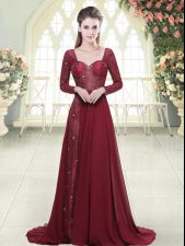 Beauteous Long Sleeves Brush Train Beading and Appliques Zipper Homecoming Dress