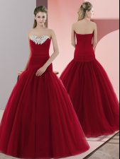 Customized Red Sleeveless Floor Length Beading Zipper Evening Dress