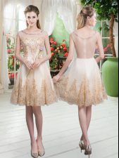  Champagne Sleeveless Knee Length Beading and Appliques Zipper Prom Gown