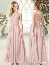 Decent Empire Homecoming Dress Pink Scoop Chiffon Sleeveless Ankle Length Zipper